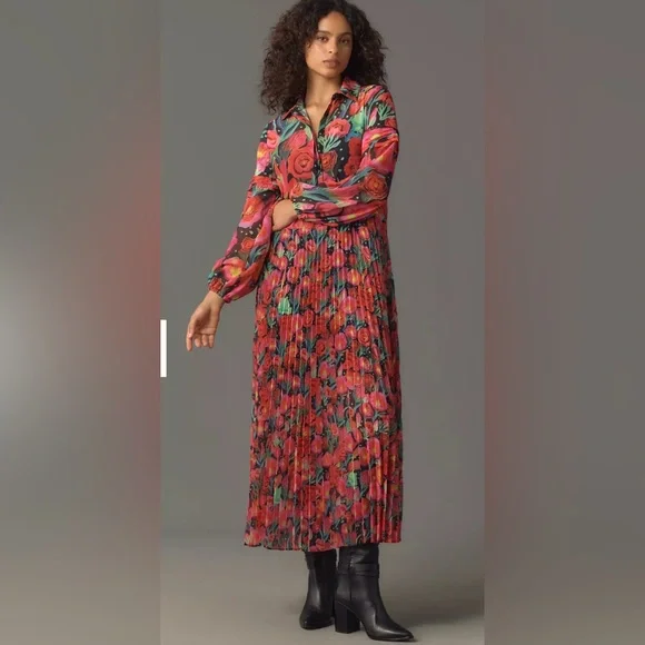 anthropologie pleated floral maxi dress Farm Rio x Anthropologie Pleated Drop-Waist Maxi Dress